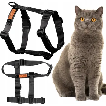 Postroj pro psa POSTROJ typu guard pro kočku Ukory ČERNÝ, bez vzoru, nastavitelný