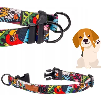 Obojek pro psa BEZPEČNÝ OBOJEK pro malého pejska štěně XS 15 mm Ukory džungle papoušci