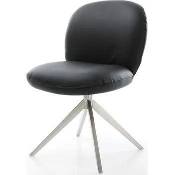 Jídelní židle DELIFE Jídelní židle Nube-Flex pravá kůže černá křížová podnož široká nerezová ocel 360° otočný houpací funkce taštičkové pružiny