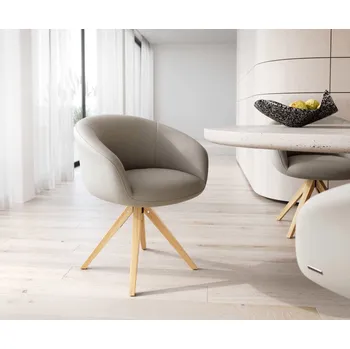 Jídelní židle DELIFE Jídelní židle Vinka-Flex s područkami pravá kůže tmavě béžová dřevěná podnož hranatá přírodní 180° otočná taštičkové pružiny