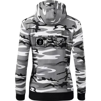 Dámská mikina Eat sleep run čtverce - Dámská mikina trendy zipper s kapucí - L ( Šedý maskáč )