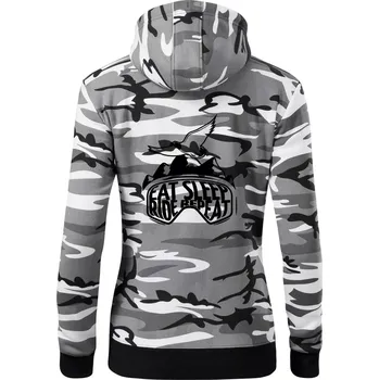 Dámská mikina Eat sleep ride repeat - hory - Dámská mikina trendy zipper s kapucí - S ( Šedý maskáč )
