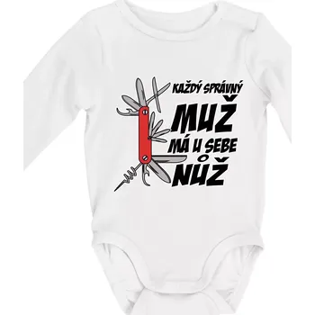Kojenecký body Každý správný muž, má u sebe nůž - Body kojenecké s dlouhým rukávem - Dlouhý r. do 3 měs ( Bílá )
