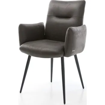 Jídelní židle DELIFE Jídelní židle Jova-Flex s područkami mikrovlákno antracit vintage 4 nohy zúžené černé taštičkové pružiny