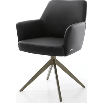 Jídelní židle DELIFE Jídelní židle Xana-Flex s područkami pravá kůže černá křížová podnož široká titanová barva 360° otočná taštičkové pružiny