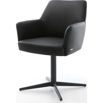 Jídelní židle DELIFE Jídelní židle Xana-Flex s područkami pravá kůže černá černá podnož otočný 360° taštičkové pružiny