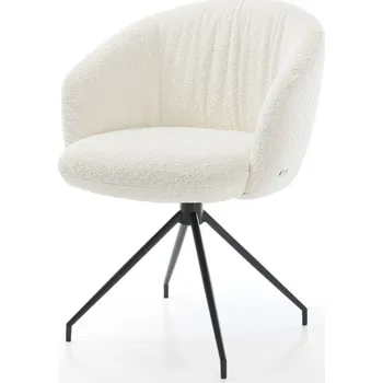 Jídelní židle DELIFE Jídelní židle Caja-Flex s područkami bouclé bílá křížová podnož zúžená černá otočná o 180° taštičkové pružiny