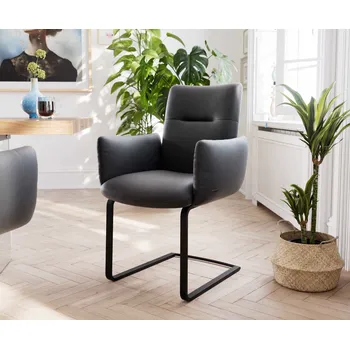 Jídelní židle DELIFE Jídelní židle Jova-Flex s područkami pravá kůže černá jídelní židle plochá černá taštičkové pružiny