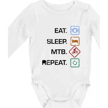 Eat sleep MTB repeat - Body kojenecké s dlouhým rukávem - Dlouhý r. 3-6 měs ( Bílá )