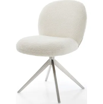 Jídelní židle DELIFE Jídelní židle Nube-Flex bouclé bílá křížová podnož široká nerezová ocel 360° otočná houpací funkce taštičkové pružiny