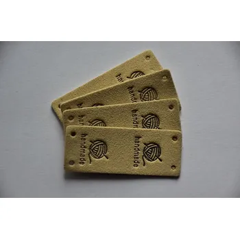 Koženkový štítek půlený Hand made klubko 5x2cm béžový