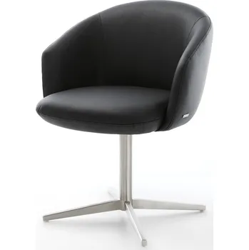 Jídelní židle DELIFE Jídelní židle Caja-Flex s područkami pravá kůže černá podnož kříž nerezová ocel 360° otočný taštičkové pružiny