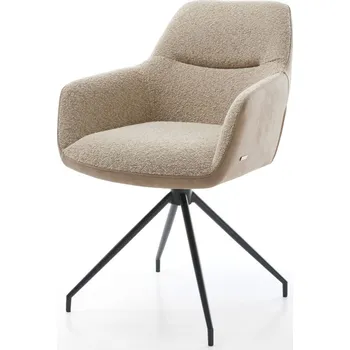 Jídelní židle DELIFE Jídelní židle Pejo-Flex materiálová kombinace tmavě béžová křížová podnož zúžená černá otočný o 180° taštičkové pružiny