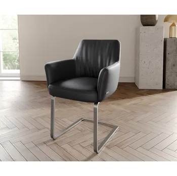 Jídelní židle DELIFE Jídelní židle Xana-Flex s područkami pravá kůže černá jídelní židle plochá nerezová ocel taštičkové pružiny