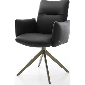 Jídelní židle DELIFE Jídelní židle Jova-Flex s područkami pravá kůže černá křížová podnož široká titanová povrchová úprava otočná o 360° taštičkové pružiny