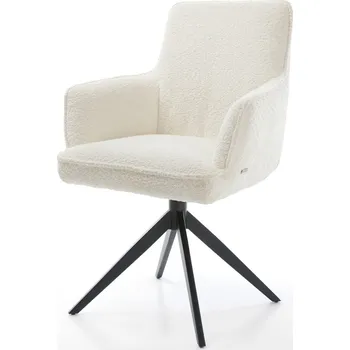 Jídelní židle DELIFE Jídelní židle Heira-Flex s područkami bouclé bílá křížová podnož široká černá 360° otočná houpací funkce taštičkové pružiny