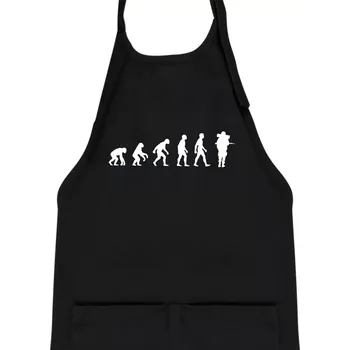 Kuchyňská zástěra Evoluce vojáka - plná polní - Dětská zástěra na vaření - Univerzální velikost ( Černá )