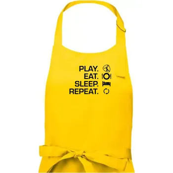 Kuchyňská zástěra Play Eat Sleep Repeat házená - Dámská zástěra na vaření - Univerzální velikost ( Žlutá )
