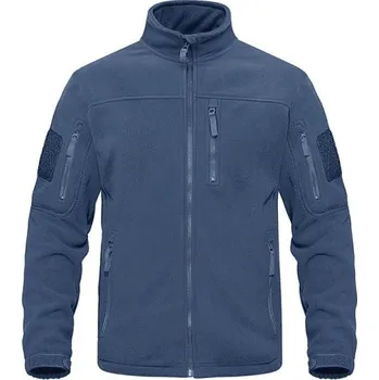 Pánská větrovka Pánská taktická outdoorová fleece bunda s více kapsami na zip Sportovní bunda s vysokým límcem Větruodolné turistické oblečení modrá S