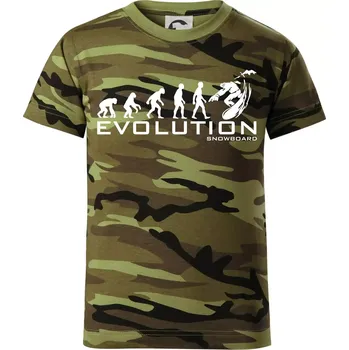 Chlapecké tričko Evoluce snowboardu - Dětské maskáčové triko - 122 cm/6 let ( Zelený maskáč )