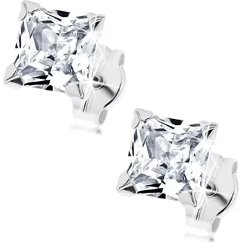 Náušnice Náušnice v bílém 14K zlatě - broušený zirkonový čtvereček čiré barvy, 5 mm