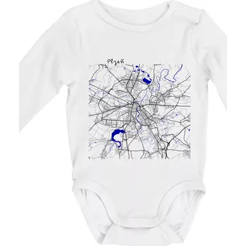 Plzeň mapa s vodními toky - Body kojenecké s dlouhým rukávem - Dlouhý r. 6-12 měs ( Bílá )