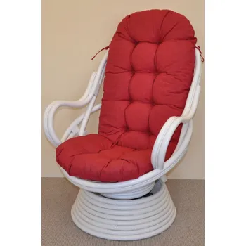 Křeslo Ratanové houpací křeslo SWIVEL bílé polstr vínový melír