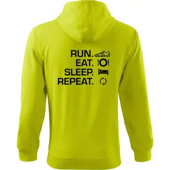 Pánská mikina Run eat sleep repeat - Mikina s kapucí na zip trendy zipper - 3XL ( Limetková )