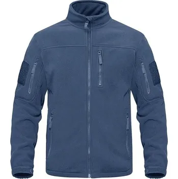 Pánská bunda Pánská taktická outdoorová fleece bunda s více kapsami na zip Sportovní bunda s vysokým límcem Větruodolné turistické oblečení modrá M