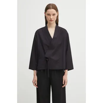 Dámské sako Vlněné sako Kenzo Weave Kimono tmavomodrá barva, oversize, FF62VE0329ID, 34, 59X