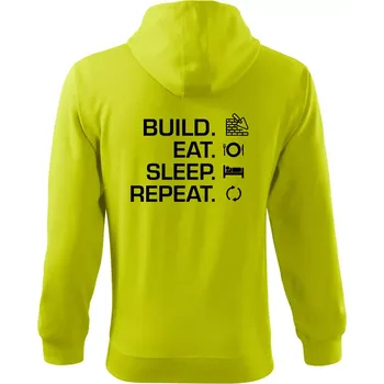 Pánská mikina Build eat sleep repeat - cihly - Mikina s kapucí na zip trendy zipper - 2XL ( Limetková )