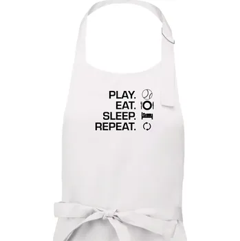 Kuchyňská zástěra Play Eat Sleep Repeat tenis - Pánská zástěra na vaření - Univerzální velikost ( Bílá )