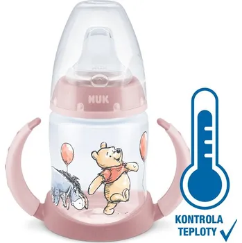 Kojenecká láhev NUK Lahvička na učení DISNEY-Medvídek Pú s kontrolou teploty 150 ml růžová