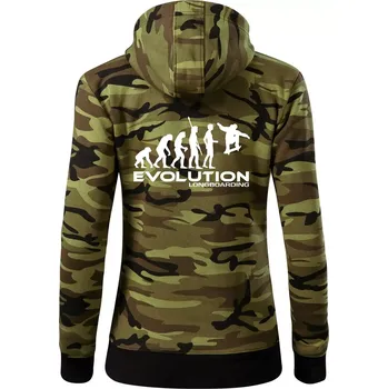 Dámská mikina Evoluce longboard jump - Dámská mikina trendy zipper s kapucí - XS ( Zelený maskáč )