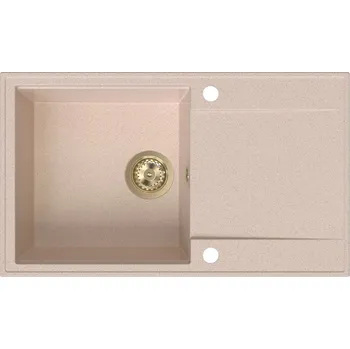 Granitový dřez Sink Quality Sink55, kuchyňský granitový dřez 780x460x215 mm + zlatý sifon, béžová, SKQ-SINK.P.1KDOL.XG