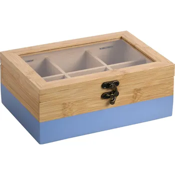 Dóza na potraviny KESPER Box na čajové sáčky, 6 přihrádek, bambus modrý 21,5x15x8,5cm