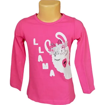 Dívčí tričko VENERE LAMA dlouhý rukáv růžové Barva: Růžová, Velikost: 98