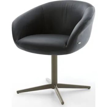 Jídelní židle DELIFE Jídelní židle Vinka-Flex s područkami pravá kůže černá podnož ve tvaru kříže titanová barva 360° otočný taštičkové pružiny