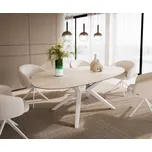 DELIFE Jídelní stůl Edge oválný 220x120 keramika Laminam®Travertino Bianco krémově bílý Zenthara hranatý kov bílý