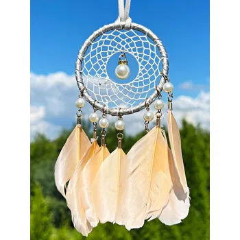 Lapač snů Magieprirody.cz lapač snů se stříbrným kruhem a oranžovými pírky #ZB361 teplo, ochrana a vnitřní síla