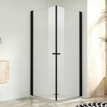 Sprchová zástěna 95x95, oboustranně otevírací, čirá, černá - ALFA DUE