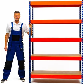 Dílenský regál Regál 216x120x80 cm PROFESIONÁLNÍ lakovaný 5-policový, nosnost 2000 kg - MODRO-ORANŽOVÝ