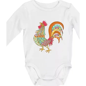 Dětská móda Kohout duhový - Body kojenecké s dlouhým rukávem - Dlouhý r. do 3 měs ( Bílá )