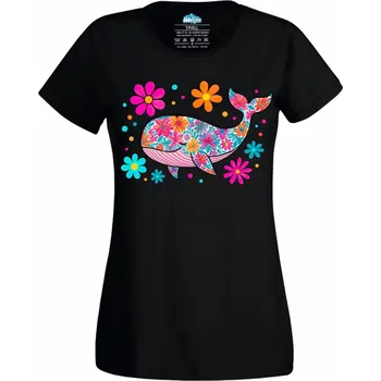 Dámské tričko Květinová Velryba (Velikost: 4XL, Barva: Černá)