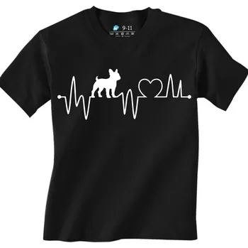 Chlapecké tričko Dětské tričko Kardiogram lásky a Francouzský buldoček (Velikost: 7-8, Barva: Černá)