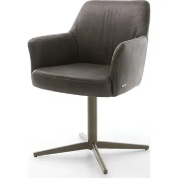 Jídelní židle DELIFE Jídelní židle Xana-Flex s područkami mikrovlákno antracit vintage podnož ve tvaru kříže titanový efekt 360° otočná taštičkové pružiny