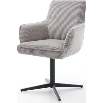 Jídelní židle DELIFE Jídelní židle Heira-Flex s područkami manšestr stříbrně šedá křížová podnož černá 360° otočná taštičkové pružiny