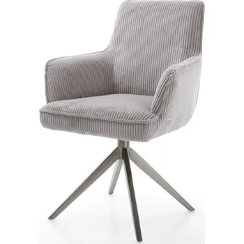 Jídelní židle DELIFE Jídelní židle Heira-Flex s područkami manšestr stříbrně šedá křížová podnož široká grafitová 360° otočná houpací funkce taštičkové pružiny