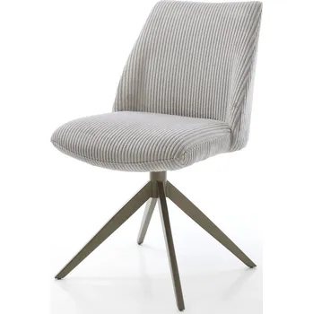 Jídelní židle DELIFE Jídelní židle Elso-Flex plyšový manšestr stříbrně šedá křížová podnož široká titanová barva 360° otočná houpací funkce taštičkové pružiny