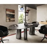 DELIFE Jídelní stůl Edge oválný 220x120 keramika Laminam® Nero Greco antracit Troa nerezová ocel grafit